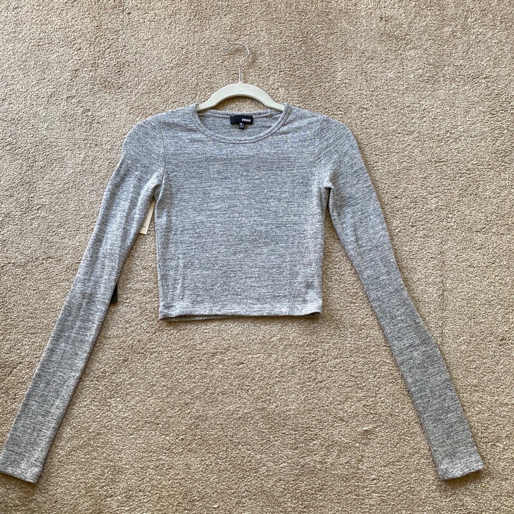 Gray Long Sleeve Crop Top